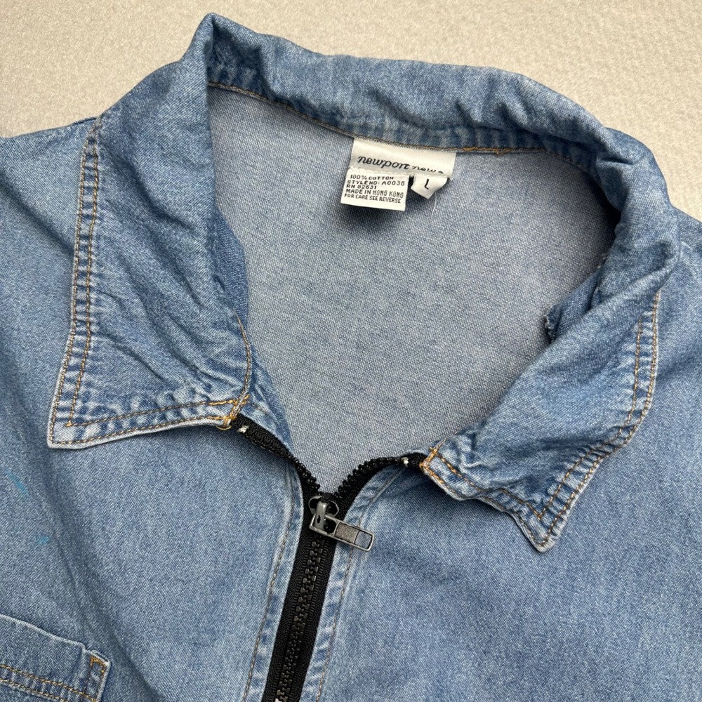 Newport News Denim Jacket Womens Large Blue Vintage Zip Up Utility A0038